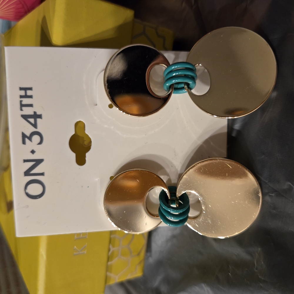 ON-34TH Gold and Teal Earrings